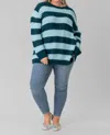 De Loreta Oma Stripe Long Sleeve Sweater - Plus In Peacock In Multi