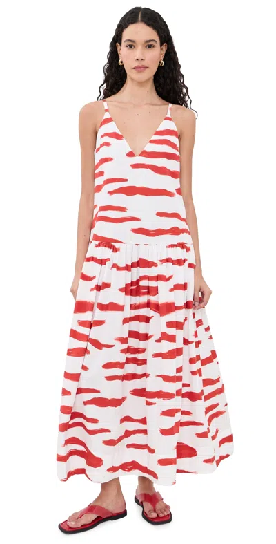 De Loreta Paca Dress Litoral Rojo In White
