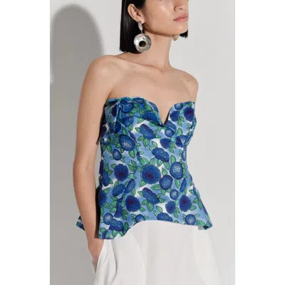 De Loreta Pacaya Strapless Sweetheart Neckline Bustier Cotton Top In Blue