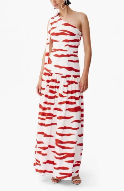De Loreta Palma Tied One-shoulder Cotton Maxi Dress In Red