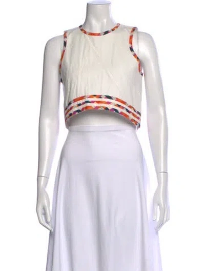 Pre-owned De Loreta Patterned Crew Neck Crop Top In White