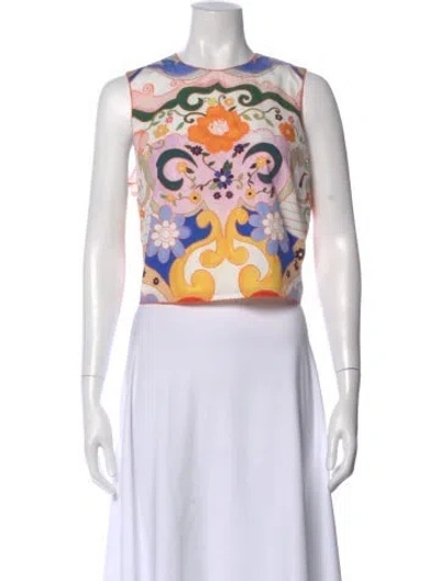Pre-owned De Loreta Patterned Crew Neck Top In Green