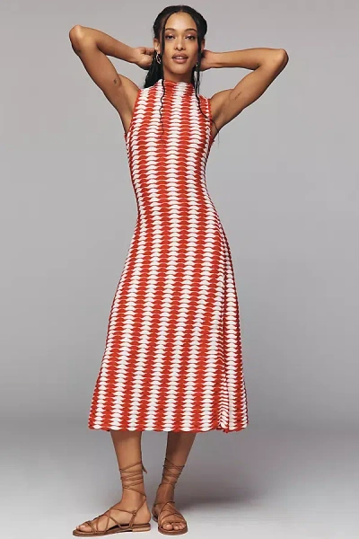 De Loreta Petite Cotton Montebell Midi Dress In Red