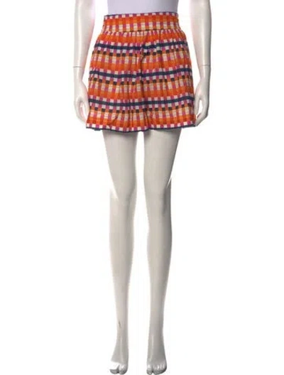 Pre-owned De Loreta Plaid Print Mini Shorts In Orange