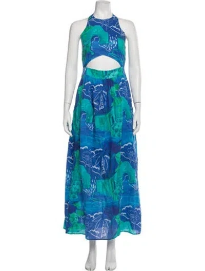 Pre-owned De Loreta Printed Long Dress In Blue