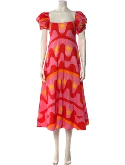 Pre-owned De Loreta Printed Long Dress In Pink