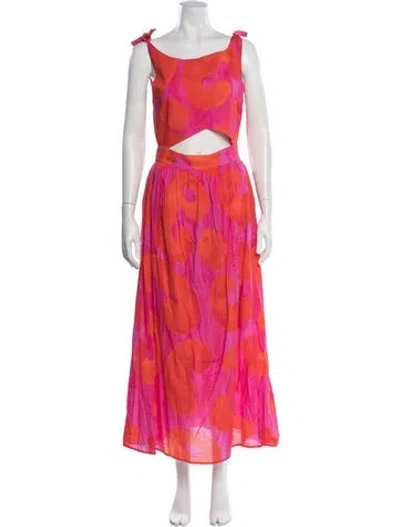 Pre-owned De Loreta Printed Long Dress In Pink