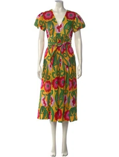 Pre-owned De Loreta Printed Long Dress In Yellow