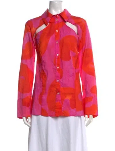 Pre-owned De Loreta Printed Long Sleeve Blouse W/ Tags In Pink