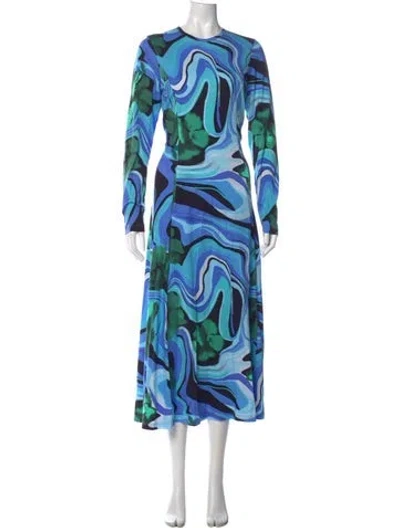 Pre-owned De Loreta Printed Midi Length Dress In Blue