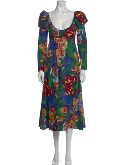 Pre-owned De Loreta Printed Midi Length Dress In Multicolor