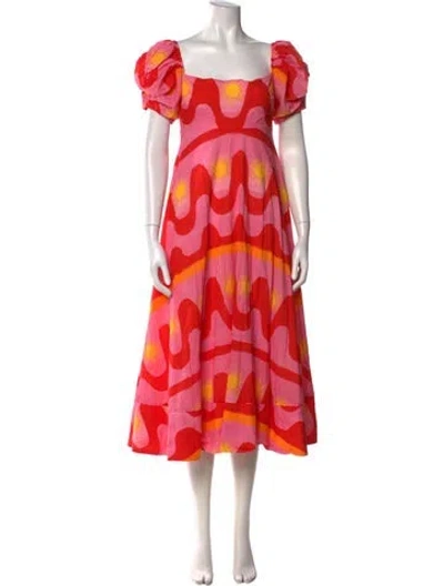 Pre-owned De Loreta Printed Midi Length Dress In Pink