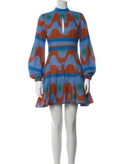 Pre-owned De Loreta Printed Mini Dress In Blue