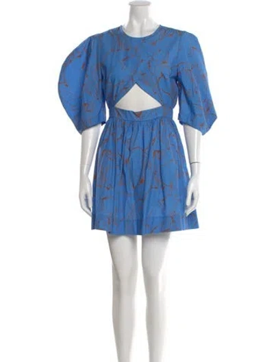 Pre-owned De Loreta Printed Mini Dress In Blue