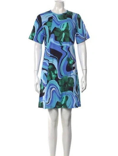 Pre-owned De Loreta Printed Mini Dress In Blue