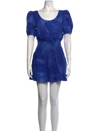 Pre-owned De Loreta Printed Mini Dress In Blue