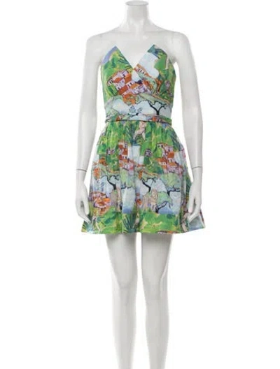 Pre-owned De Loreta Printed Mini Dress In Green