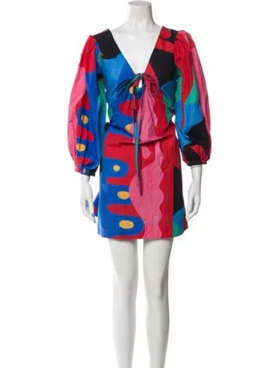 Pre-owned De Loreta Printed Mini Dress In Red