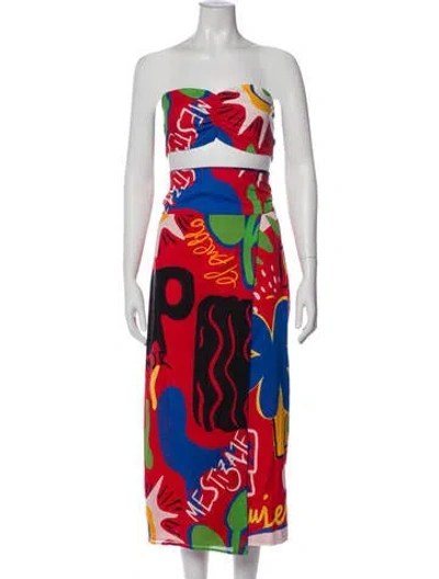 Pre-owned De Loreta Printed Ruffle Embellishment Skirt Set In Red