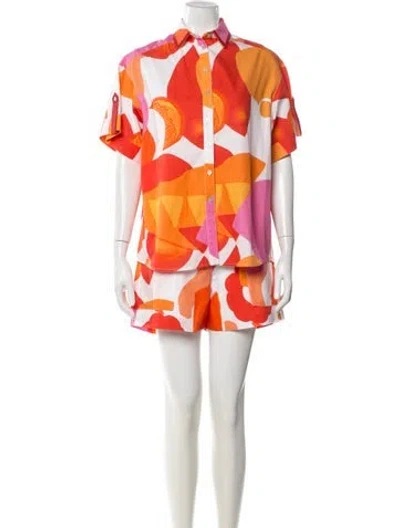 Pre-owned De Loreta Printed Short Set In White