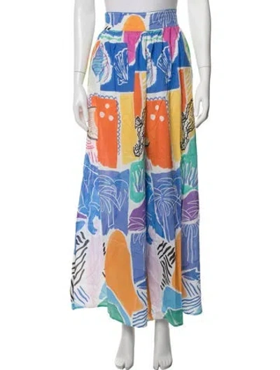 Pre-owned De Loreta Printed Wide Leg Pants In Blue