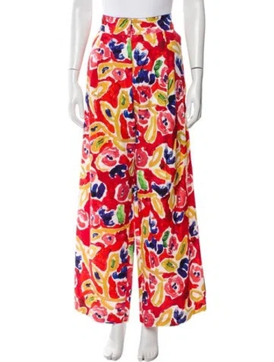 Pre-owned De Loreta Printed Wide Leg Pants In Red