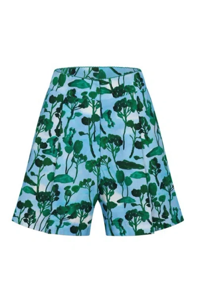 De Loreta Rancho Pleated High Waist Cotton Shorts