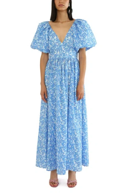 De Loreta Rococo Puff Sleeve Cotton A-line Maxi Dress