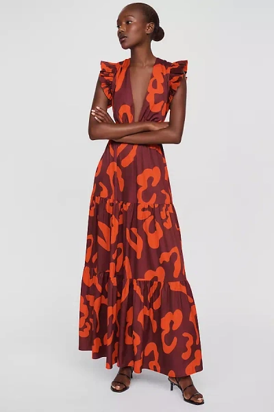 De Loreta Ruffle Maxi Dress In Multicolor