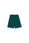 DE LORETA SILVIA HIGH WAISTED TWILL SHORTS IN FOREST GREEN