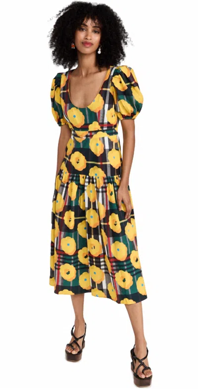De Loreta Sol Midi Dress In Tartan In Multi