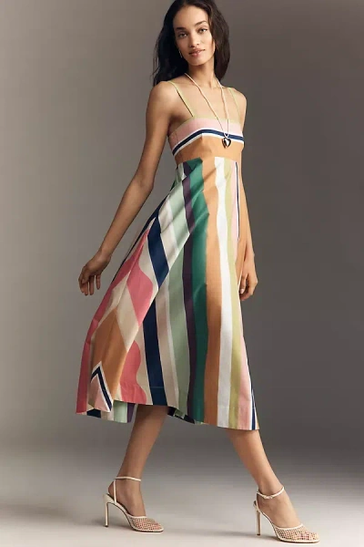 De Loreta Stripe Cotton Midi Dress In Multi