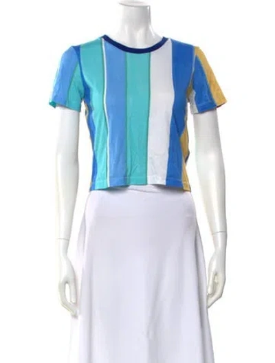 Pre-owned De Loreta Striped Crew Neck Crop Top In Blue