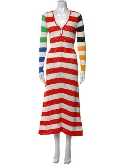 Pre-owned De Loreta Striped Long Dress In Orange