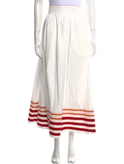 Pre-owned De Loreta Striped Long Skirt In White