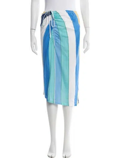 Pre-owned De Loreta Striped Midi Length Skirt In Blue