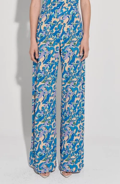 De Loreta Sur High Waist Wide Leg Cotton Pants In Blue