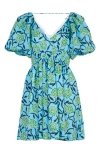 De Loreta Tati Puff Sleeve Cotton A-line Minidress In Blue
