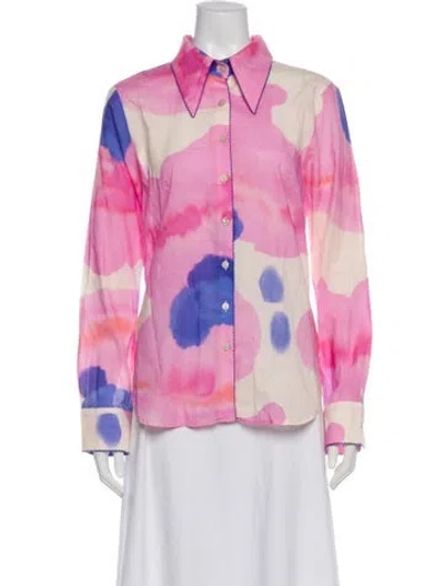 Pre-owned De Loreta Tie-dye Print Long Sleeve Blouse In Pink