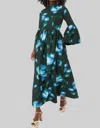 De Loreta Verde Print Matilda Maxi Dress In Blue/green In Green