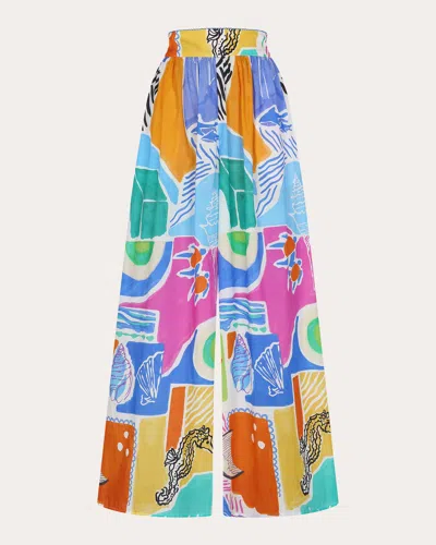 De Loreta Women's Campana Printed Cotton Voile Wide Leg Pants In Arpi Print