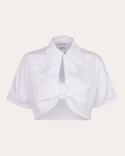 DE LORETA WOMEN'S MYRIAM COTTON POPLIN KNOTTED CROPPED BLOUSE