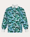 De Loreta Women's Nopal Printed Cotton Poplin Polo Shirt In Cosecha Print/white