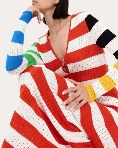 De Loreta Women's Rocoto Cotton Pointelle-knit Dress In Multicolor Bold Stripe