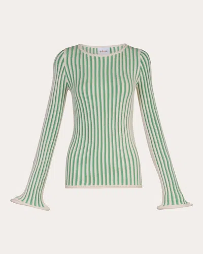 De Loreta Women's Teresa Stripe Ribbed Knit Flare-sleeve Sweater In Peppermint/white