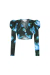 De Loreta Women's Tijuana Long Sleeve Crop Top In Recuerdos Verde In Black