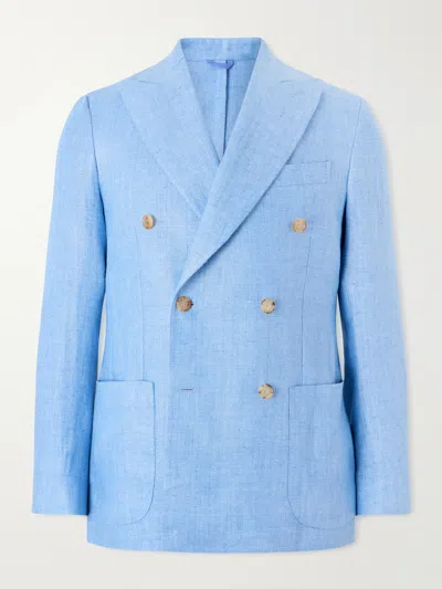De Petrillo Double-breasted Linen Blazer In Multi
