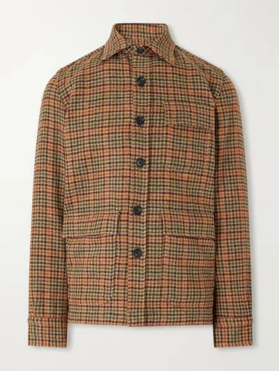 De Petrillo Houndstooth Virgin Wool Overshirt In Brown