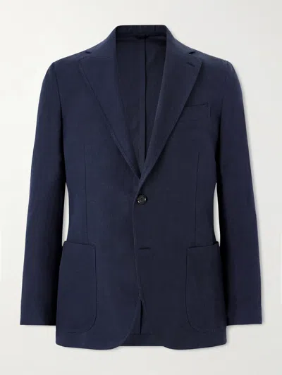 De Petrillo Linen Single-breasted Blazer In Blue