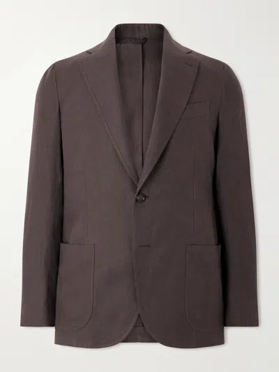 De Petrillo Linen Single-breasted Blazer In Brown